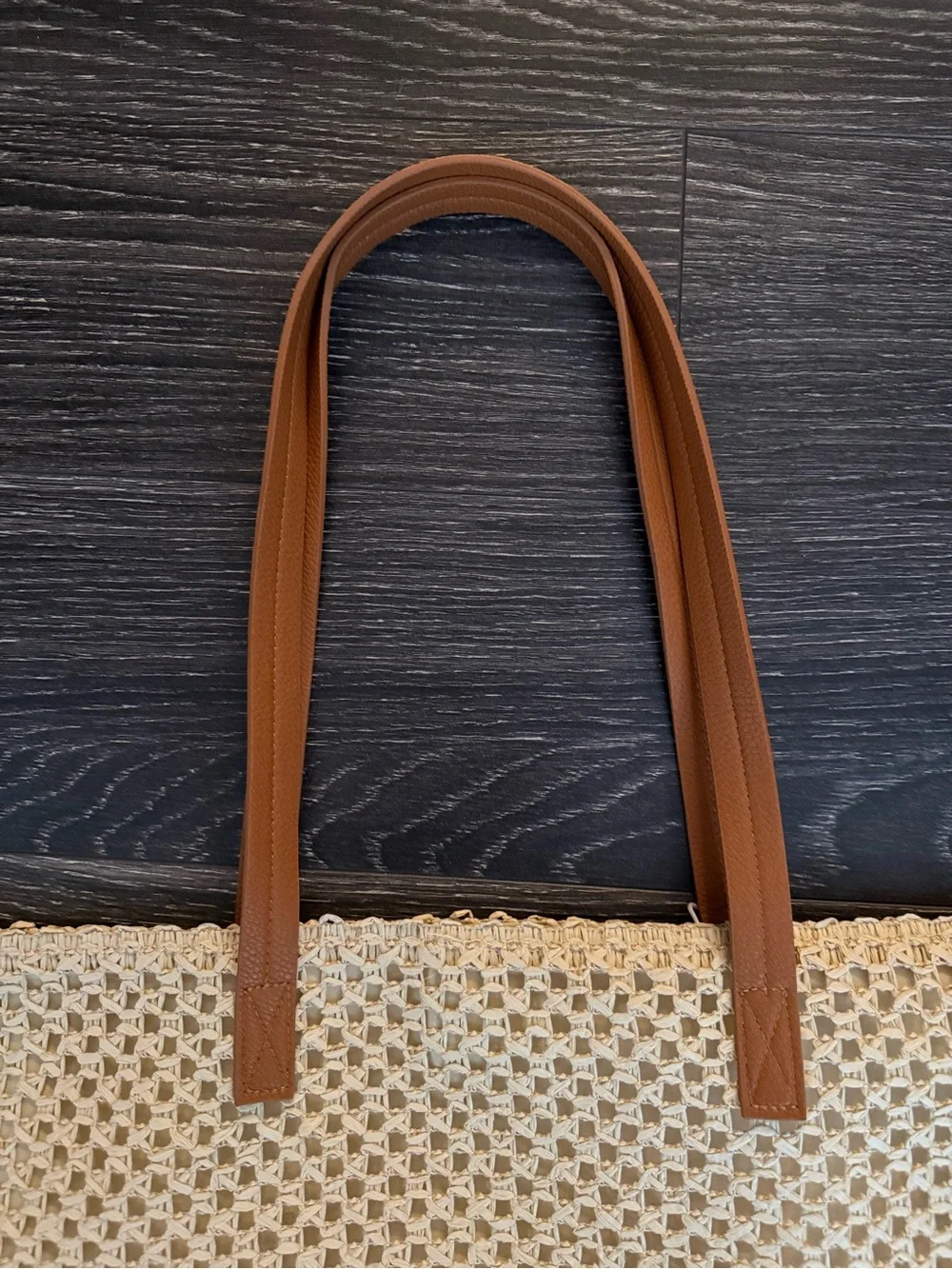 Shiraleah Natural Straw 'BRIDE' Tote with Brown Handles and Blue Accents